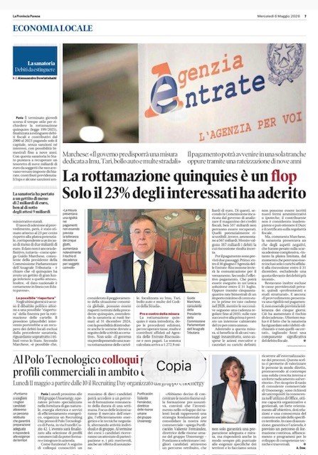 «La Provincia Pavese» del 6 maggio 2026, approfondimento sulla rottamazione quinquies.