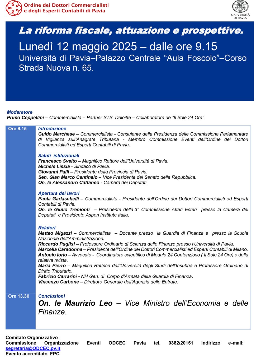 Programma: La riforma fiscale, attuazione e prospettive.